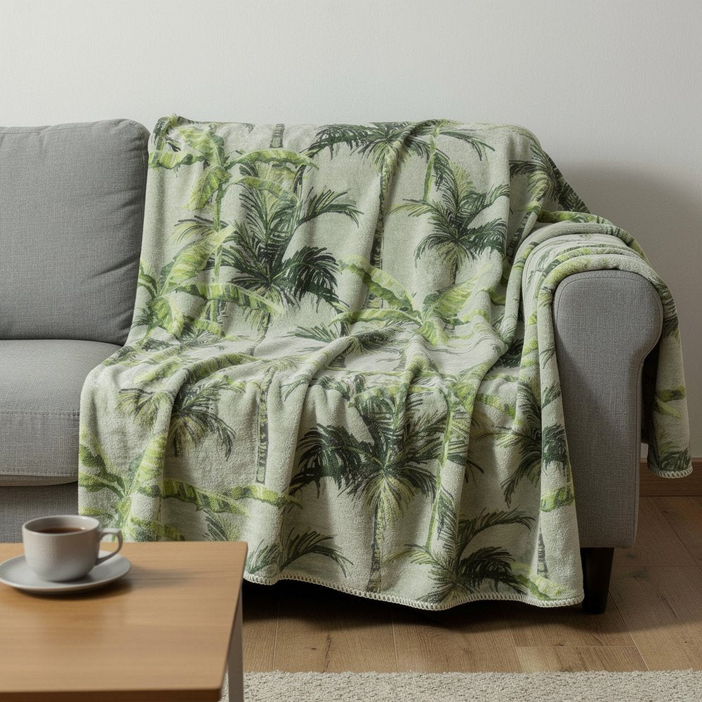 50" X 70" Green Palm Tree Microfiber Plush Throw Blanket HomeRoots
