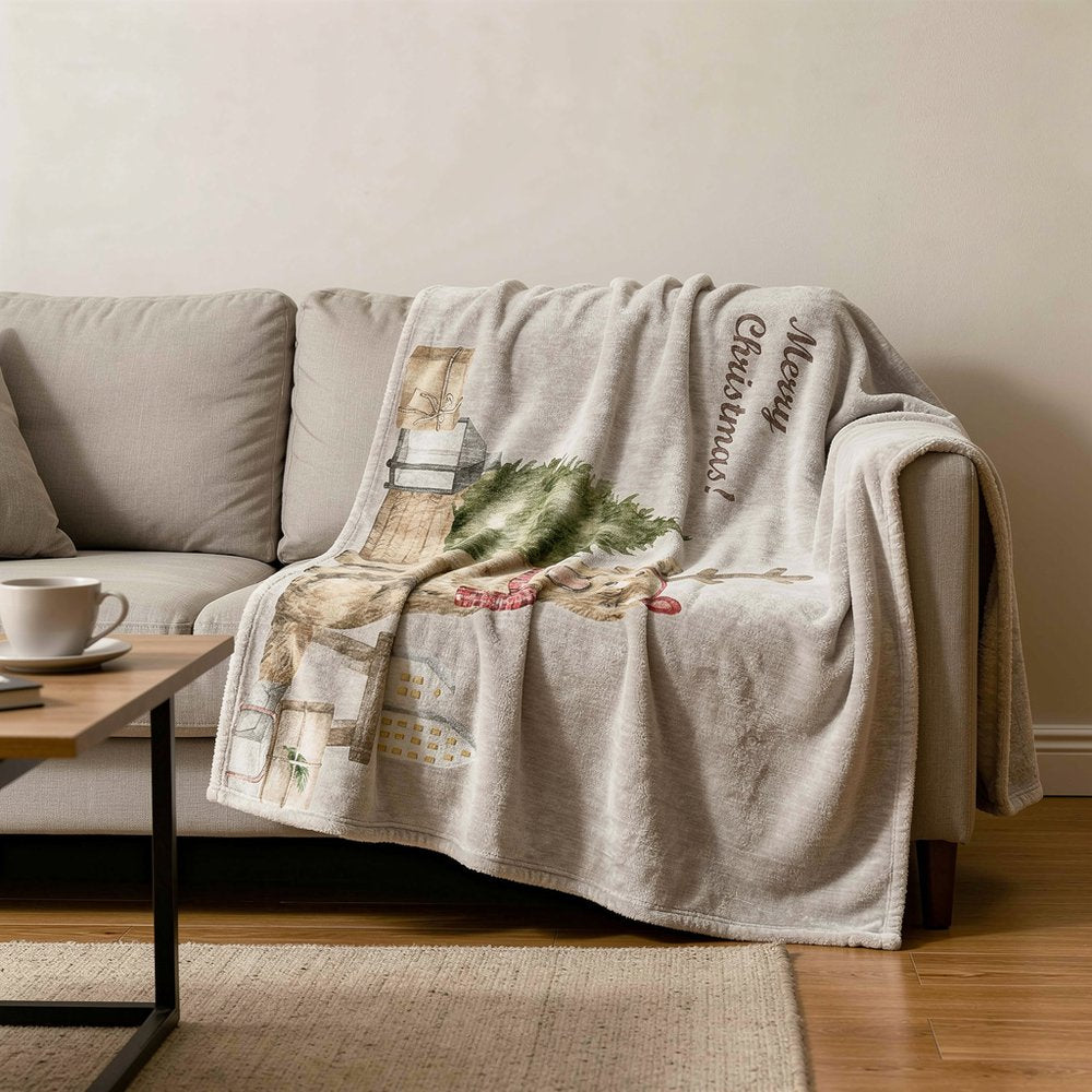 50" X 70" Taupe Green And Red Microfiber Animal Print Plush Throw Blanket HomeRoots