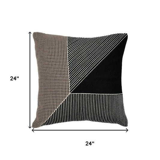 24" Black And White Striped Cotton Throw Pillow Cover