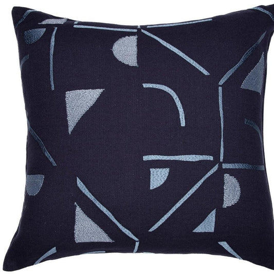 20" Ash Gray And Denim Blue Geometric Cotton Blend Throw Pillow Cover