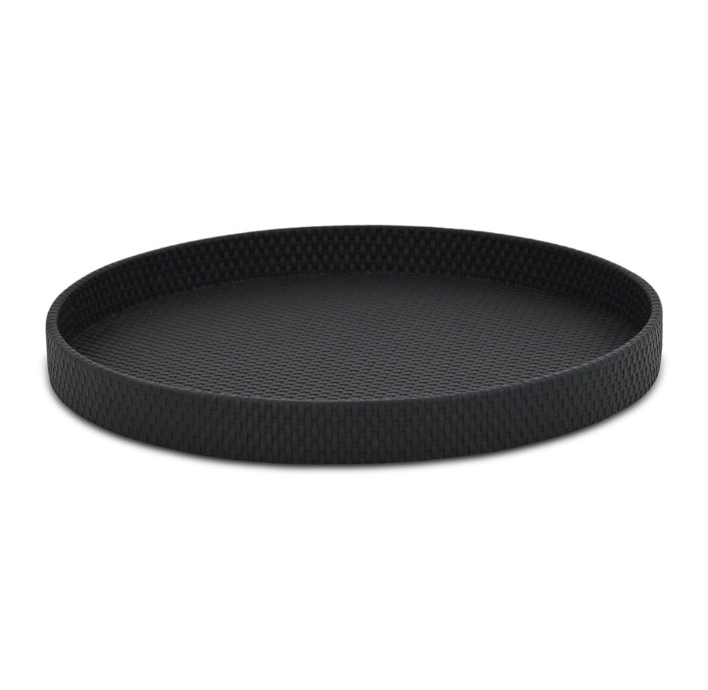 15" Black Faux Wicker Round Serving Tray HomeRoots