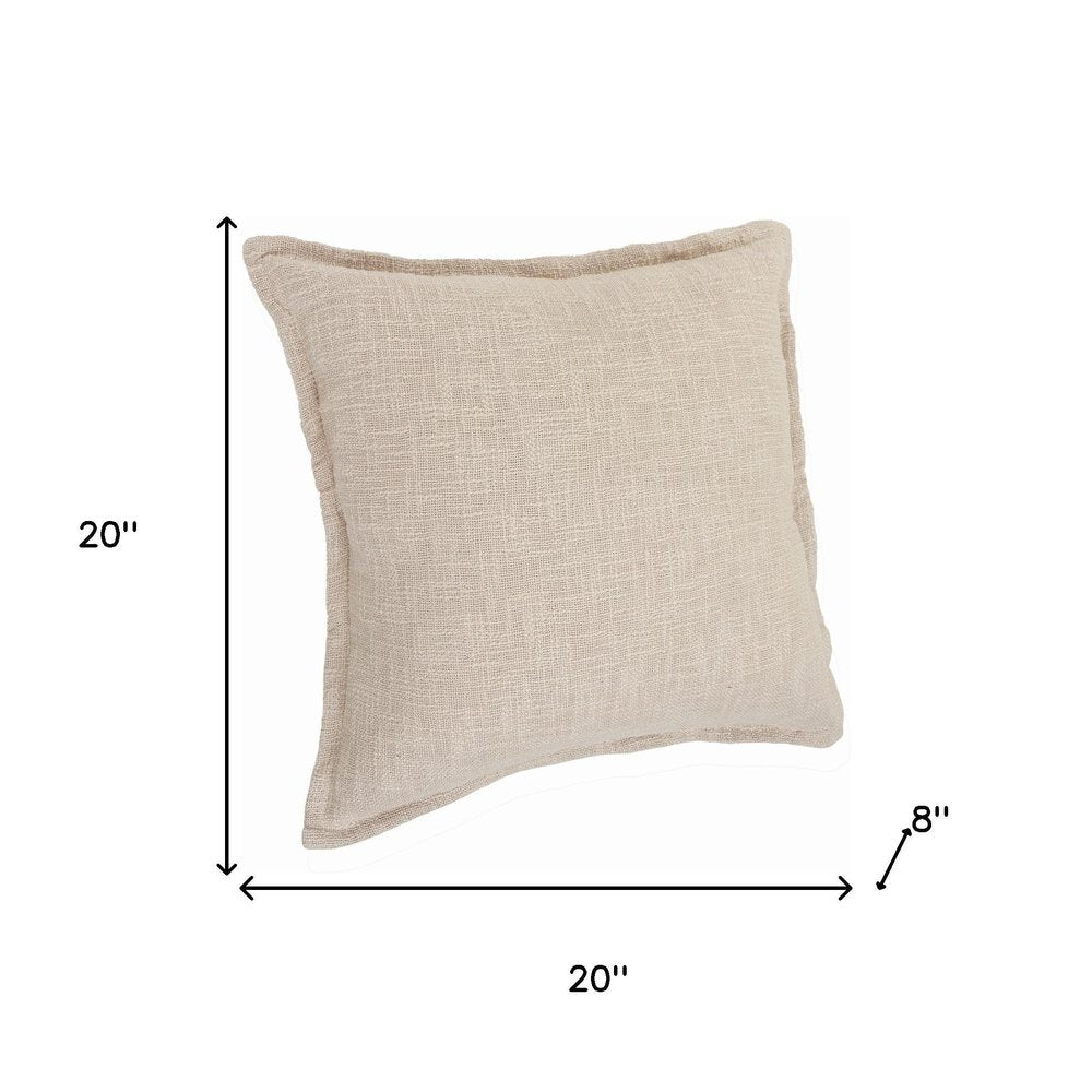 Set of Four 20" Beige Cotton Throw Pillows