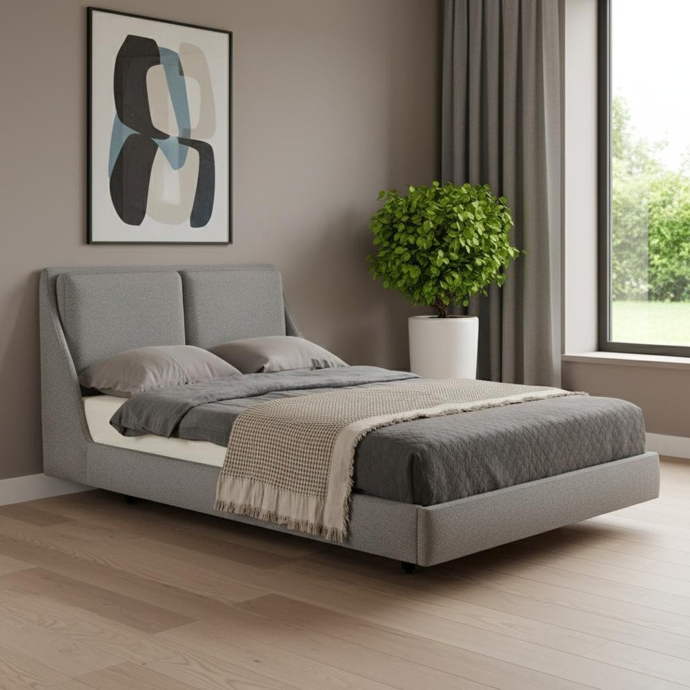 Gray Linen Upholstered King Bed Frame HomeRoots