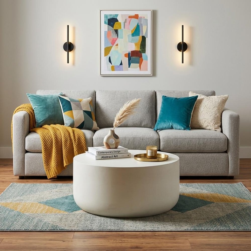 31" White Cement Round Drum Coffee Table HomeRoots