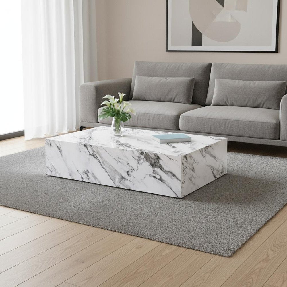 48" White Faux Marble Block Coffee Table HomeRoots