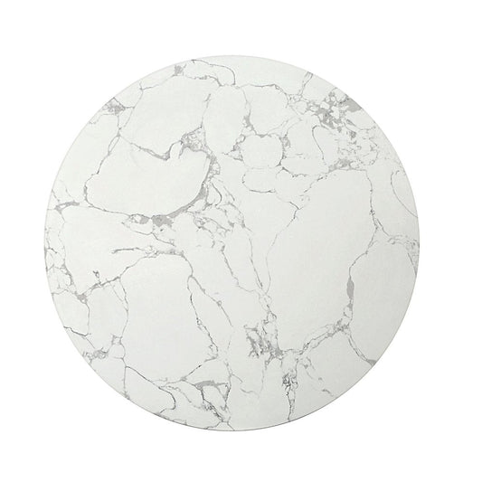 35" White Espresso and Gold Faux Marble Solid Wood and Steel Round Drum Coffee Table HomeRoots