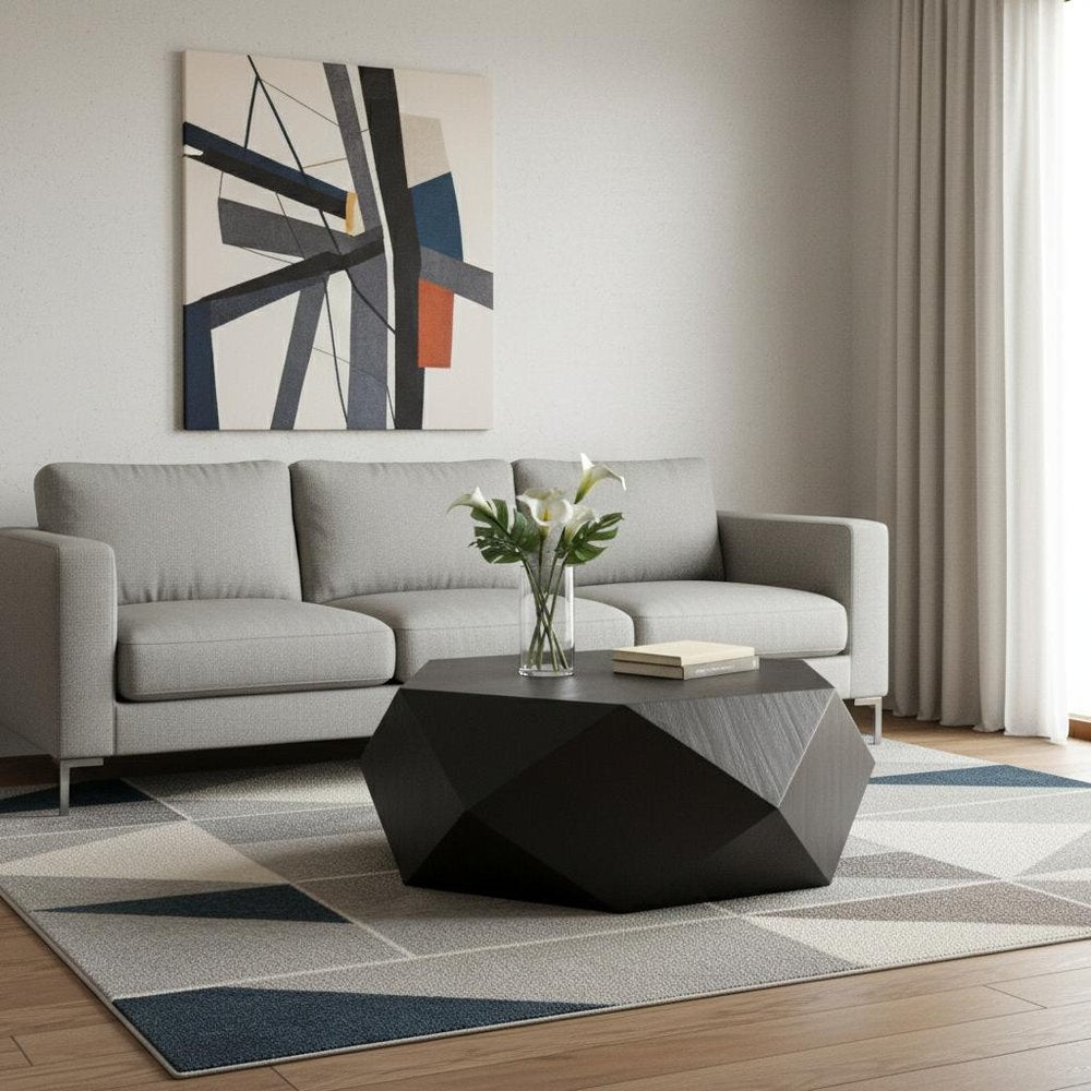 50" Black Wood Hexagon Block Coffee Table HomeRoots