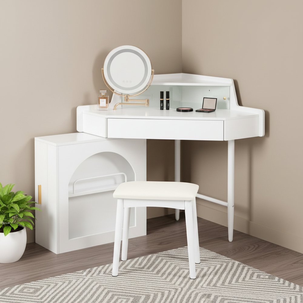 56" White Wood Mirrored Vanity Table HomeRoots