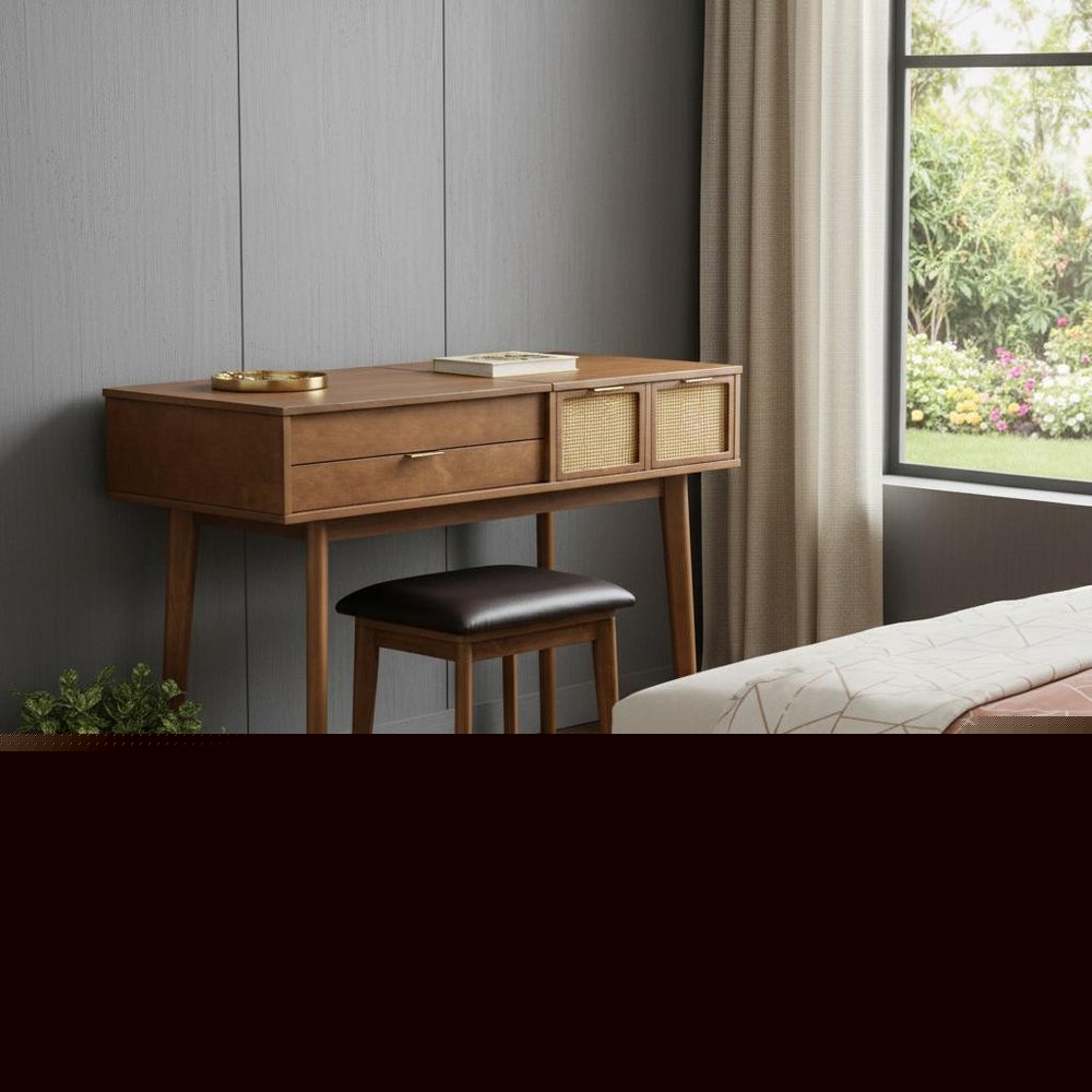 43" Brown Wood Mirrored Three Drawer Vanity Table HomeRoots