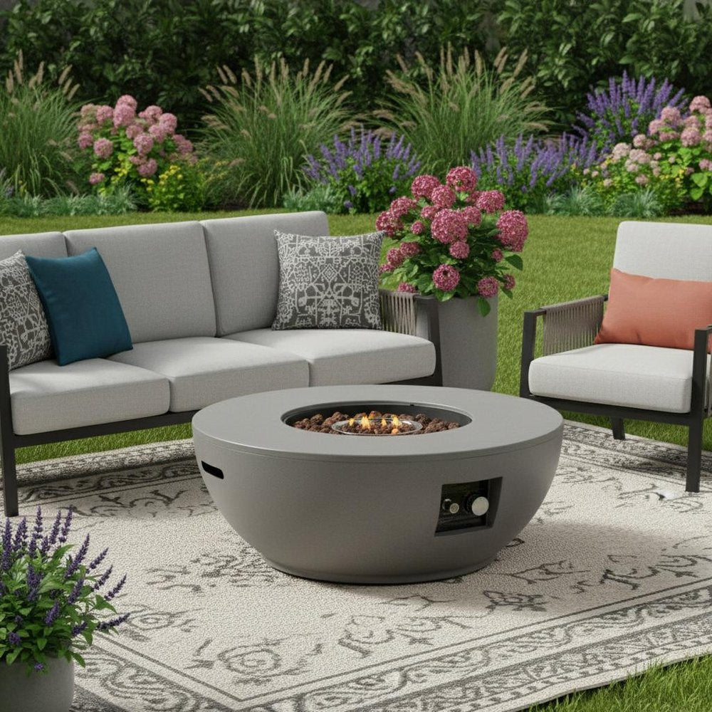 50000 BTU 36" Gray Steel Propane Round Fire Pit With Cover HomeRoots