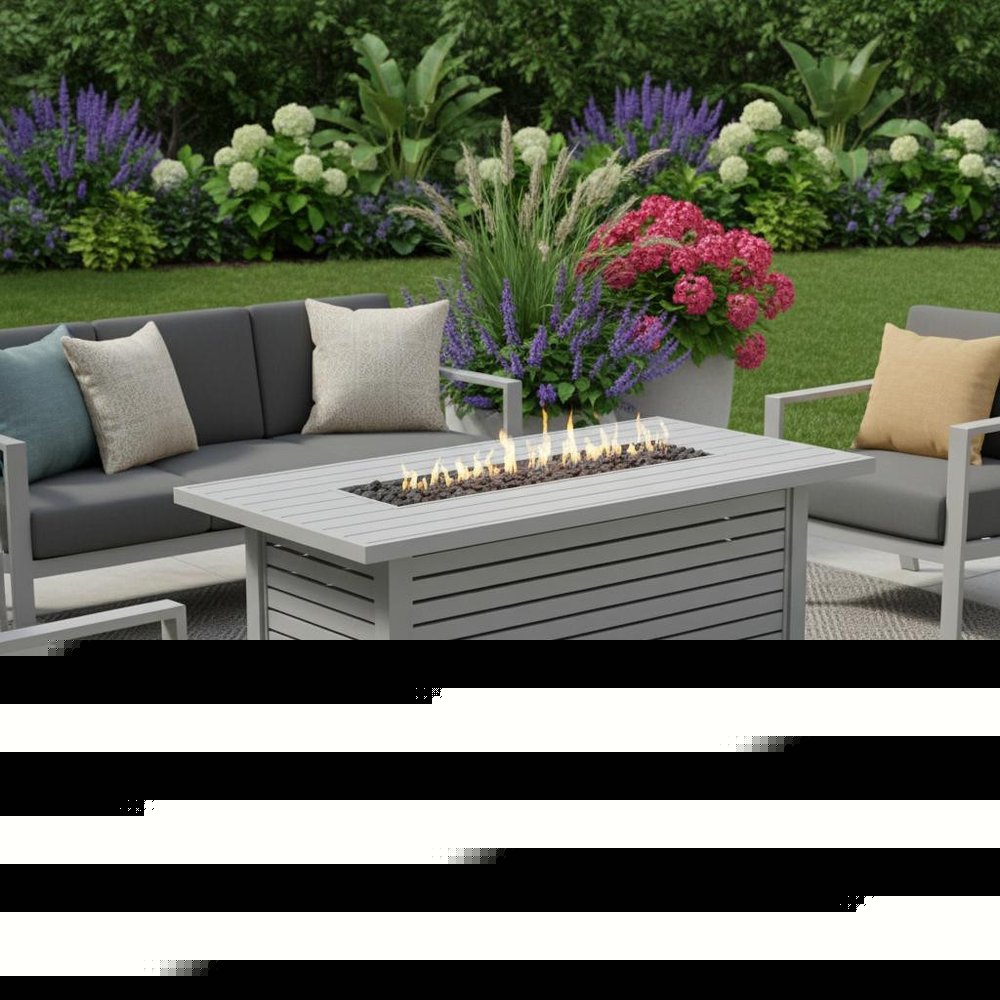 50000 BTU 42" Gray Steel Propane Rectangular Fire Pit With Cover HomeRoots
