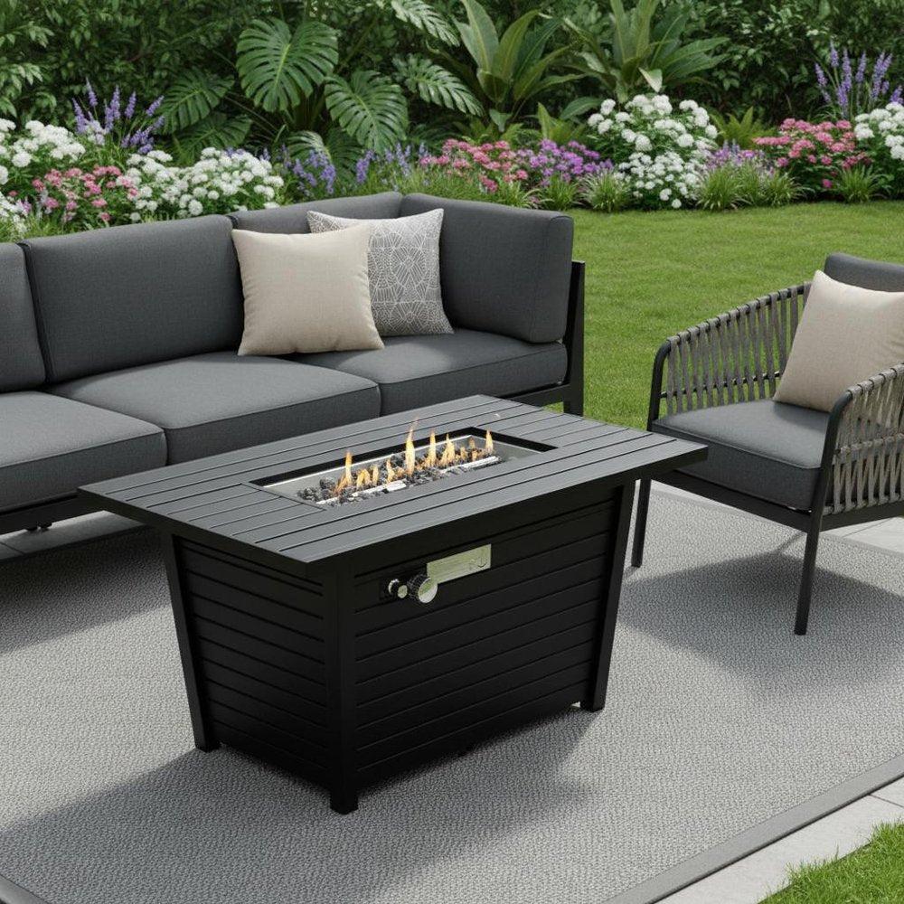 40000 BTU 42" Black Steel Propane Rectangular Fire Pit With Cover HomeRoots