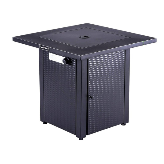 50000 BTU 28" Black Steel Propane Square Fire Pit With Cover HomeRoots