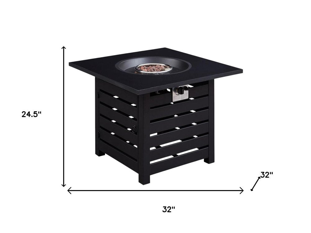50000 BTU 32" Black Metal Propane Square Fire Pit With Cover HomeRoots