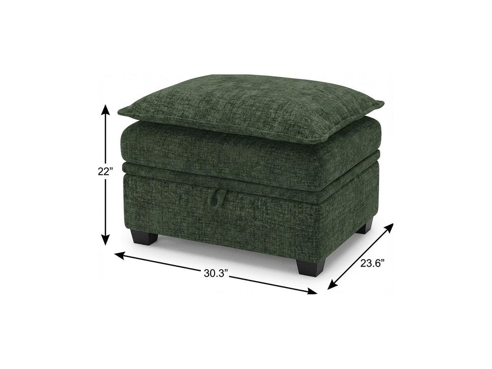 30" Green and Black Chenille Storage Ottoman HomeRoots