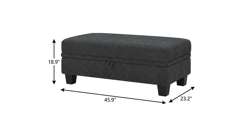 46" Beige and Black Chenille Storage Ottoman HomeRoots