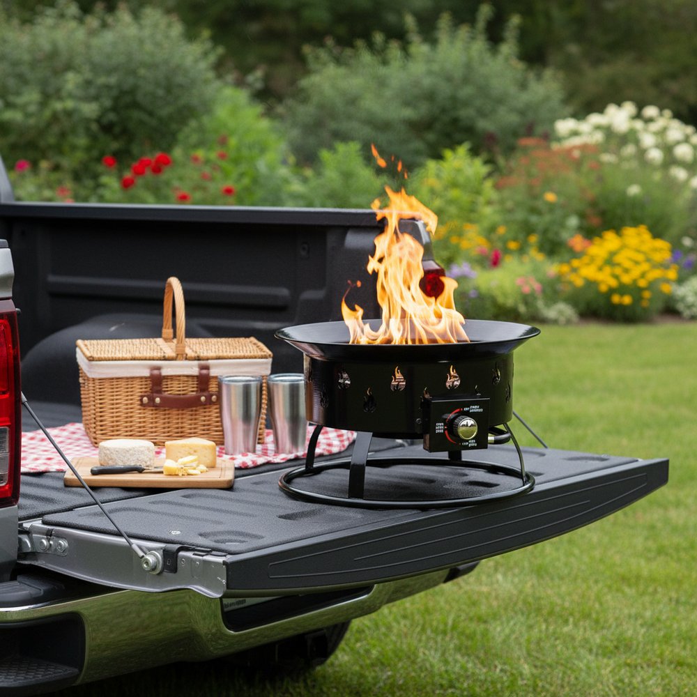 50000 BTU 19" Black Steel Propane Portable Tabletop Round Fire Pit HomeRoots