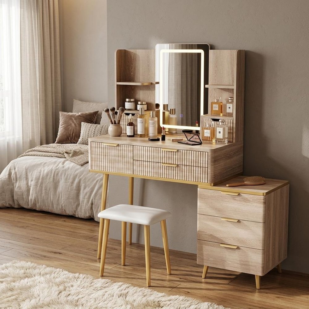 39" Brown Wood Eight Drawer Vanity Table HomeRoots