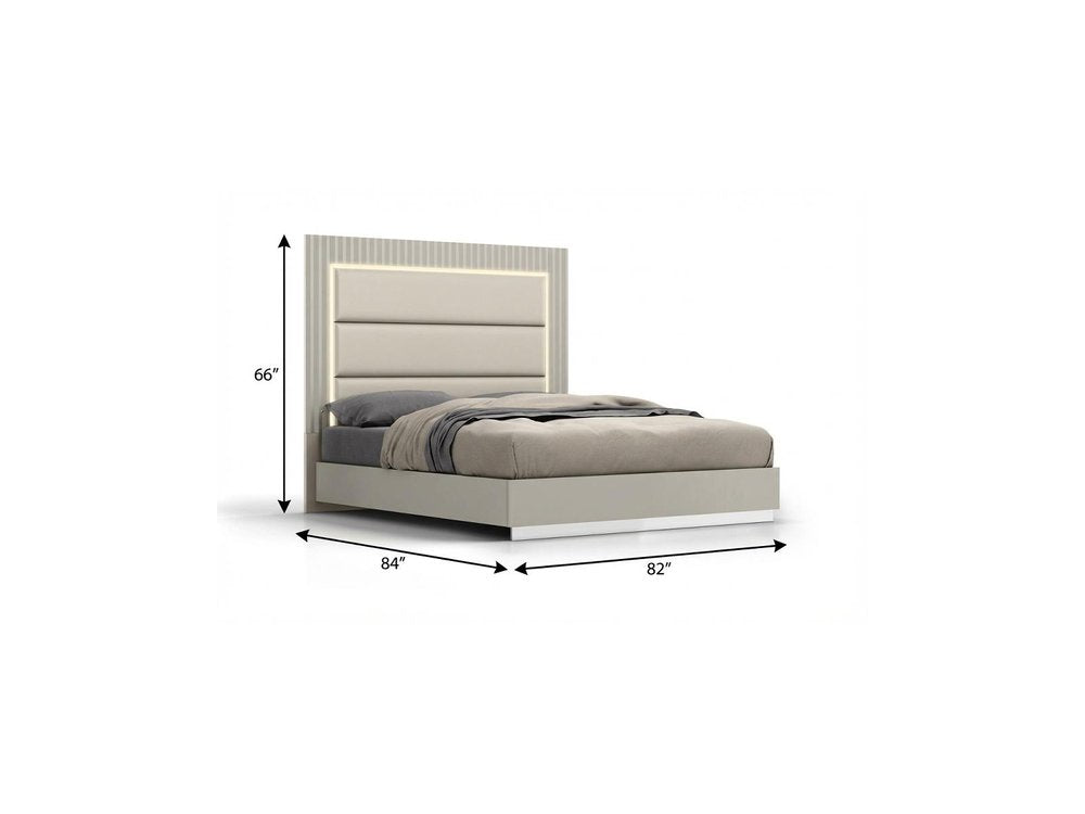 Gray Wood And Faux Leather Lighted Upholstered King Bed Frame HomeRoots