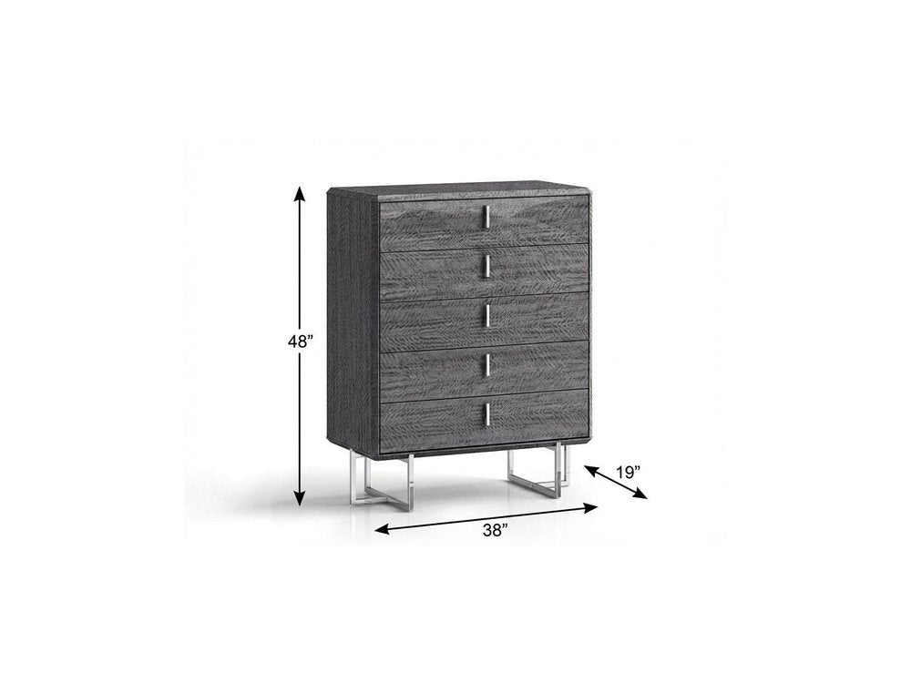 38" Gray Wood Five Drawer Dresser HomeRoots