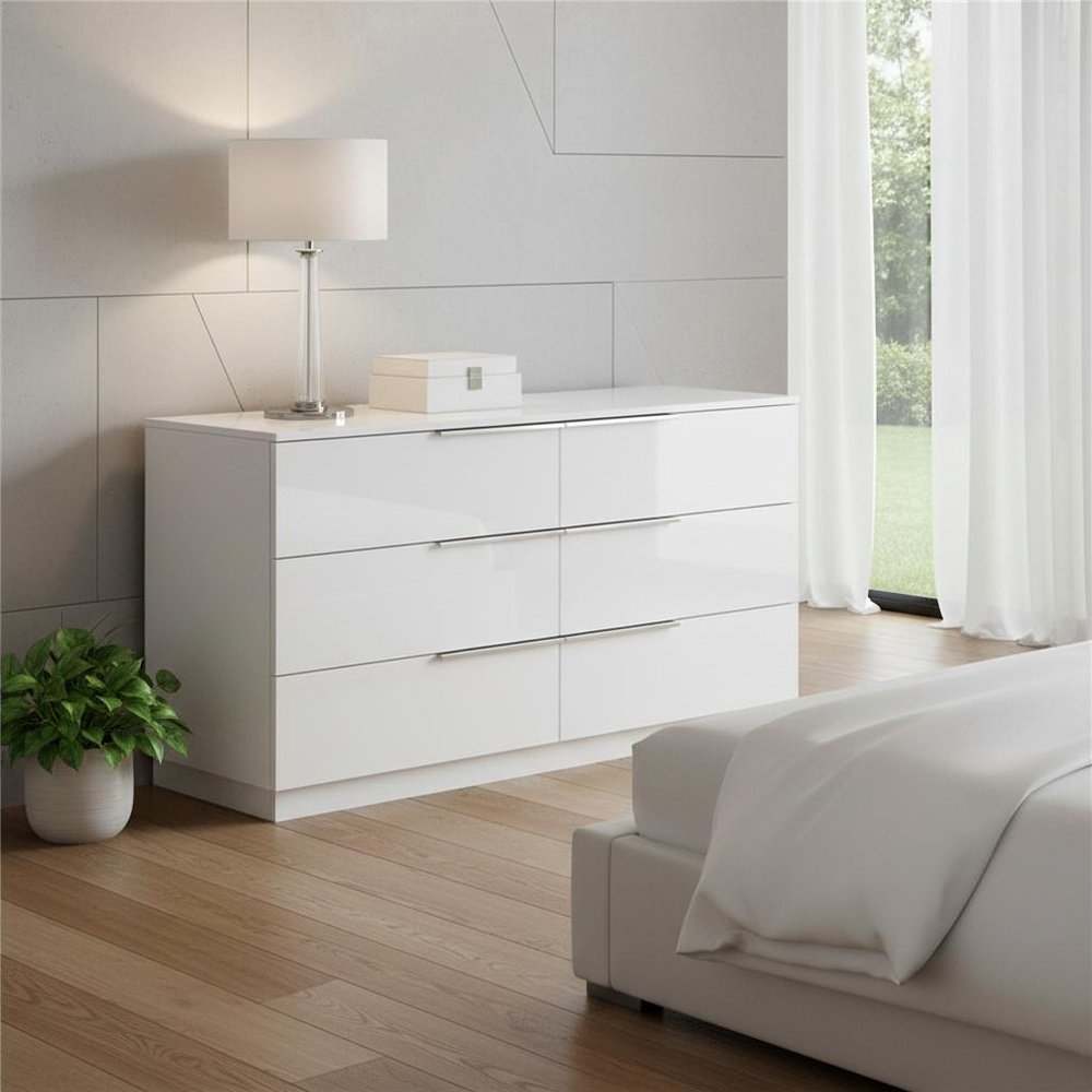 62" White Wood Six Drawer Double Dresser HomeRoots