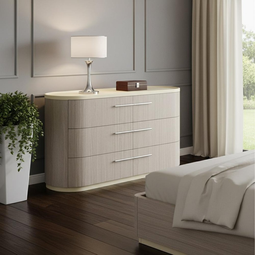 60" Beige And Oak Wood Six Drawer Double Dresser HomeRoots