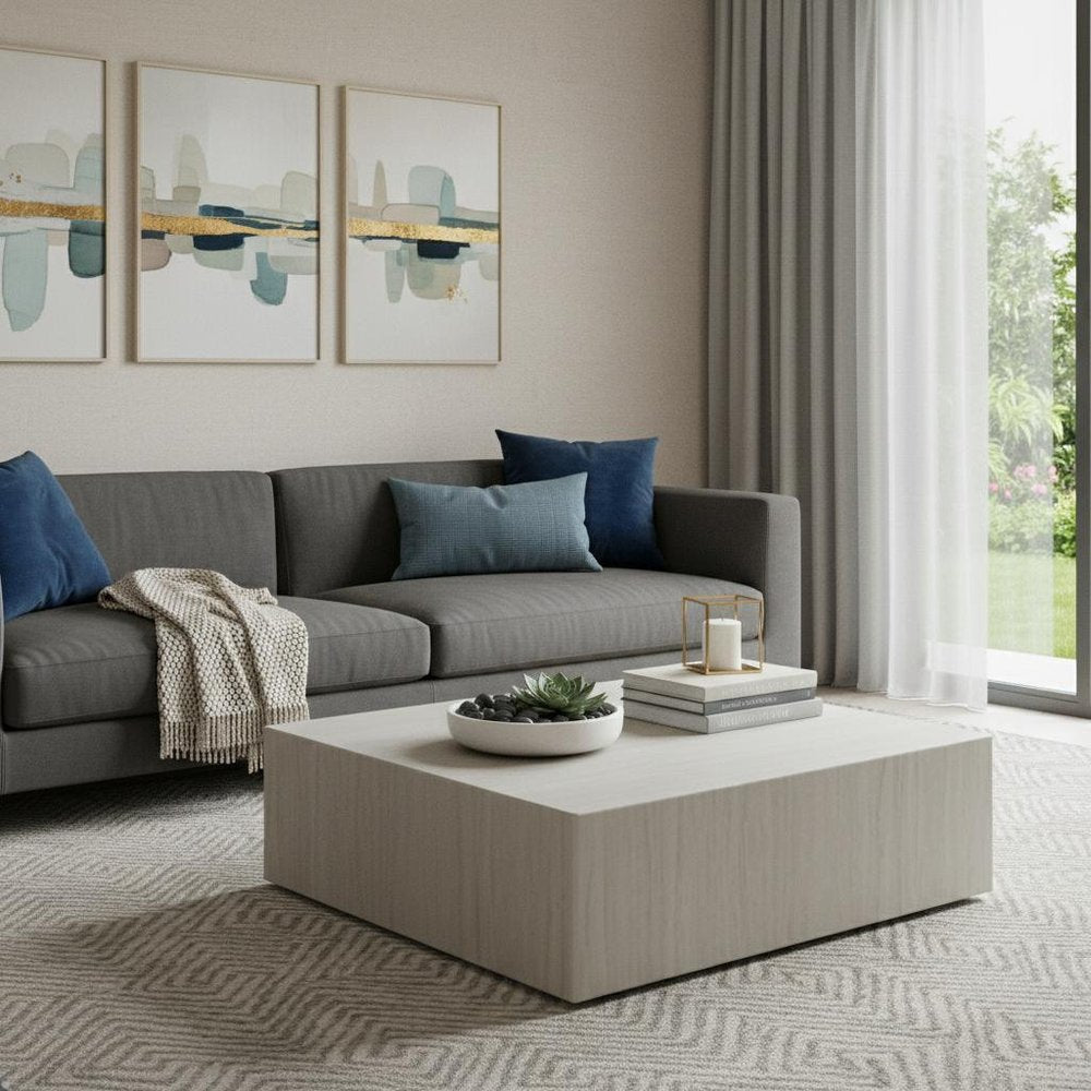 35" Beige Stone Square Block Coffee Table HomeRoots