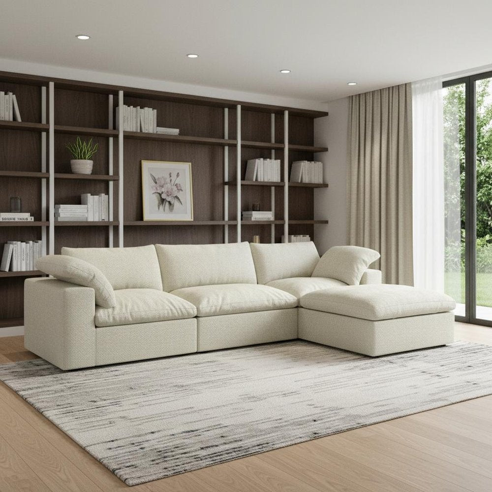 Khaki Linen Blend Modular L Shaped Four Piece Corner Sectional With Toss Pillows HomeRoots