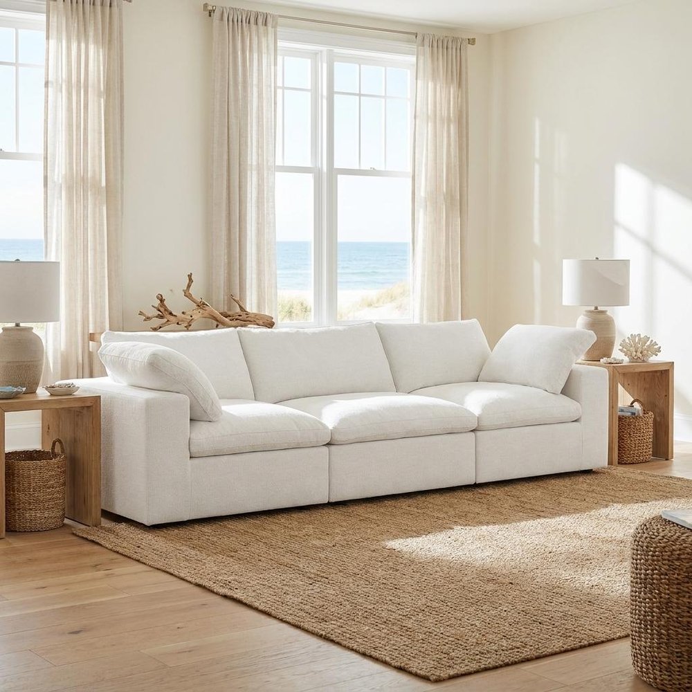120" White Linen Blend Modular Sofa With Toss Pillows HomeRoots