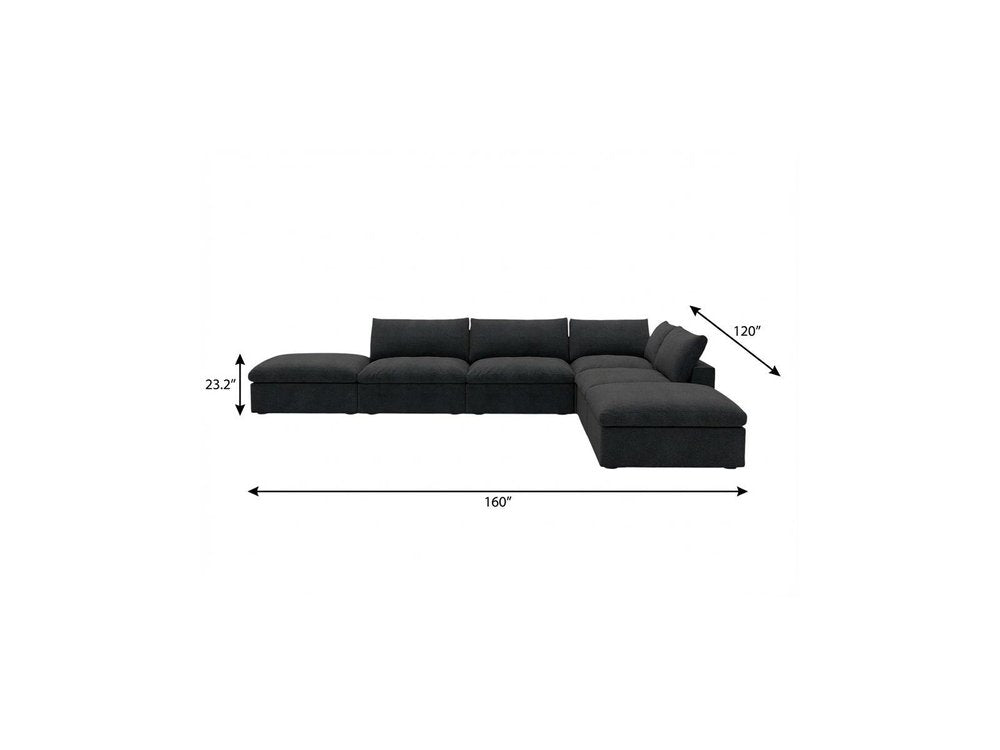 160" Black Linen Blend Modular Armless Sofa With Ottomans And Storage HomeRoots