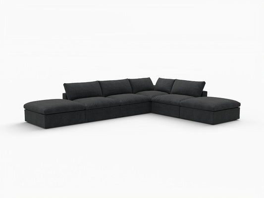 160" Black Linen Blend Modular Armless Sofa With Ottomans And Storage HomeRoots