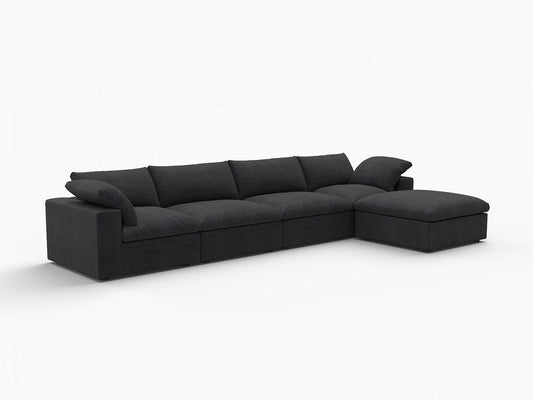 160" Black Linen Blend Modular Right Sofa With Ottoman And Toss Pillows HomeRoots