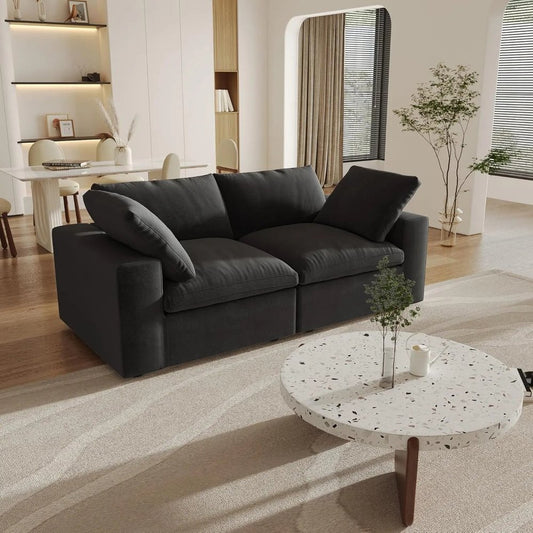 80" Black Linen Blend Modular Wood Sofa