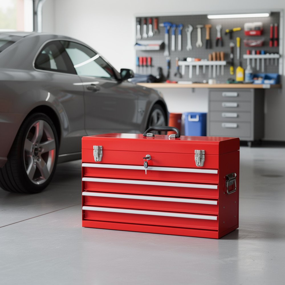 21" Red Multi-Tier Steel Cube or Bin With Lid HomeRoots