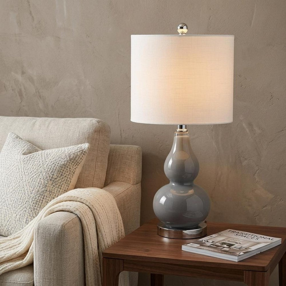 21" Silver Gourd Table Lamp With Drum Shade HomeRoots