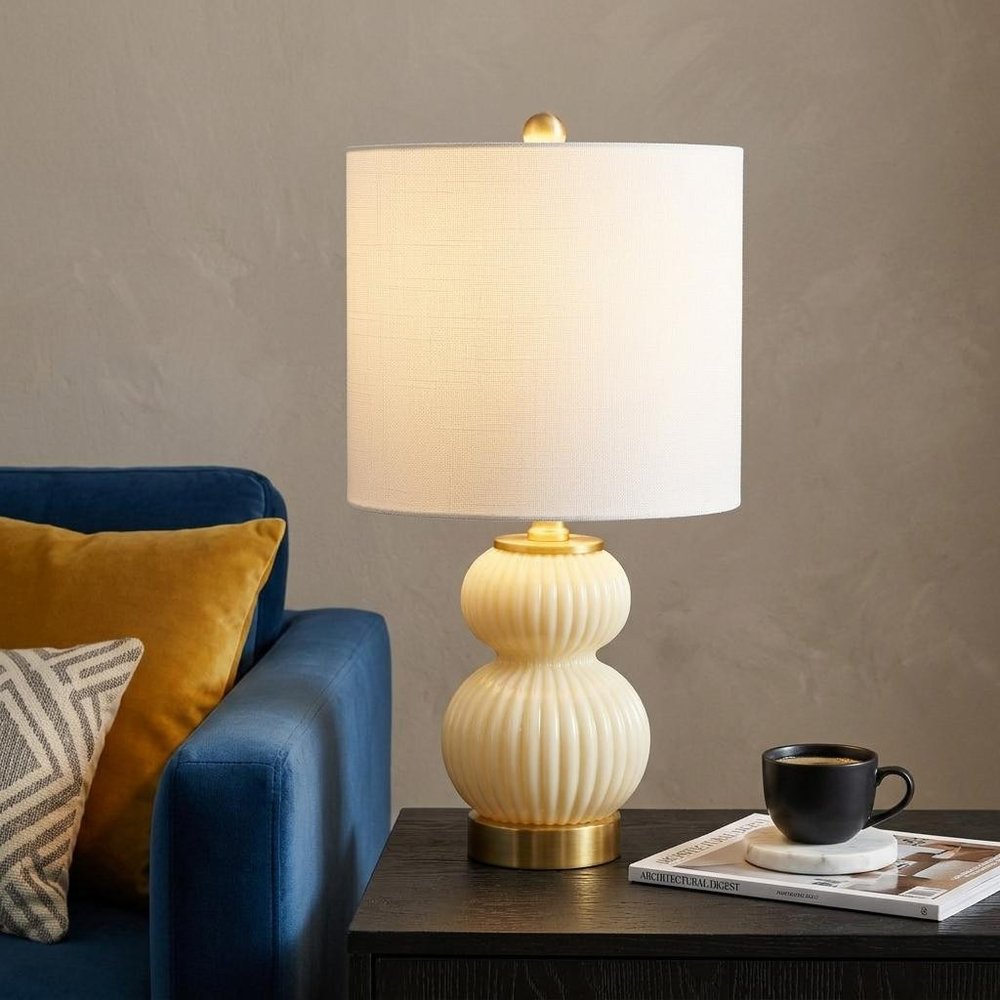 20" Gold Gourd Table Lamp With Drum Shade HomeRoots