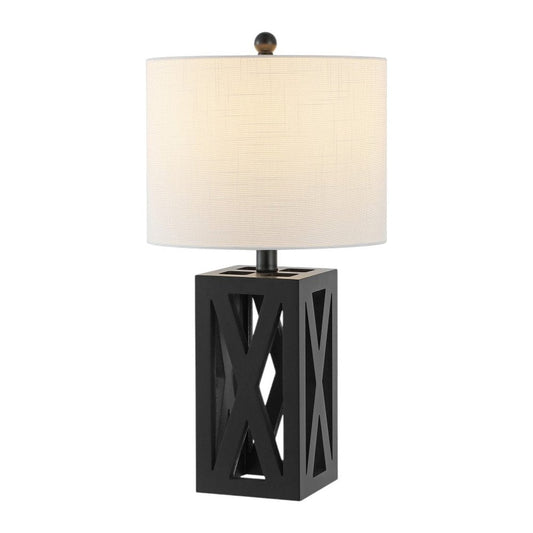 Set of Two 22" Black Table Lamps With Drum Shades HomeRoots