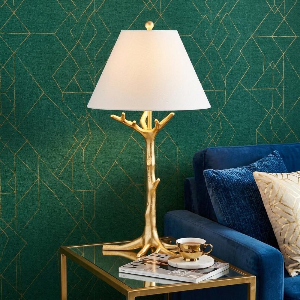 34" Gold Novelty Table Lamp With Empire Shade HomeRoots