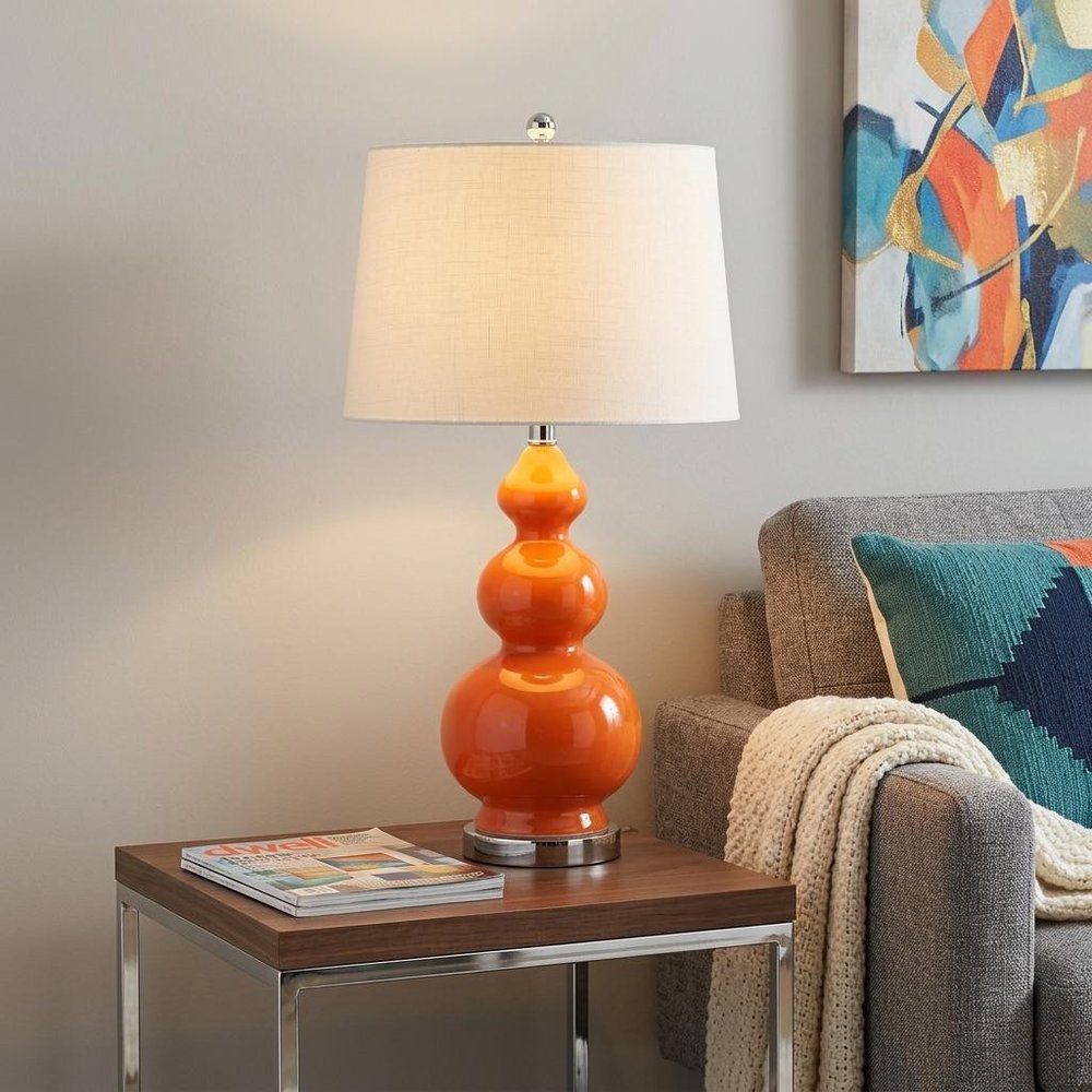 28" Orange And Silver Novelty Table Lamp With Drum Shade HomeRoots