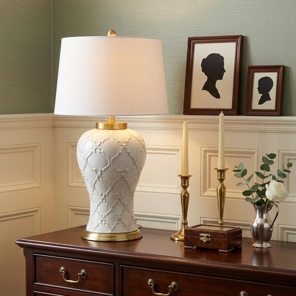 29" Gold Novelty Table Lamp With Drum Shade HomeRoots