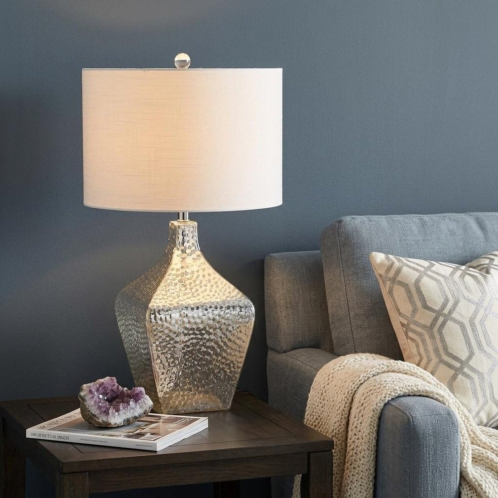 26" Clear Gourd Table Lamp With Drum Shade HomeRoots