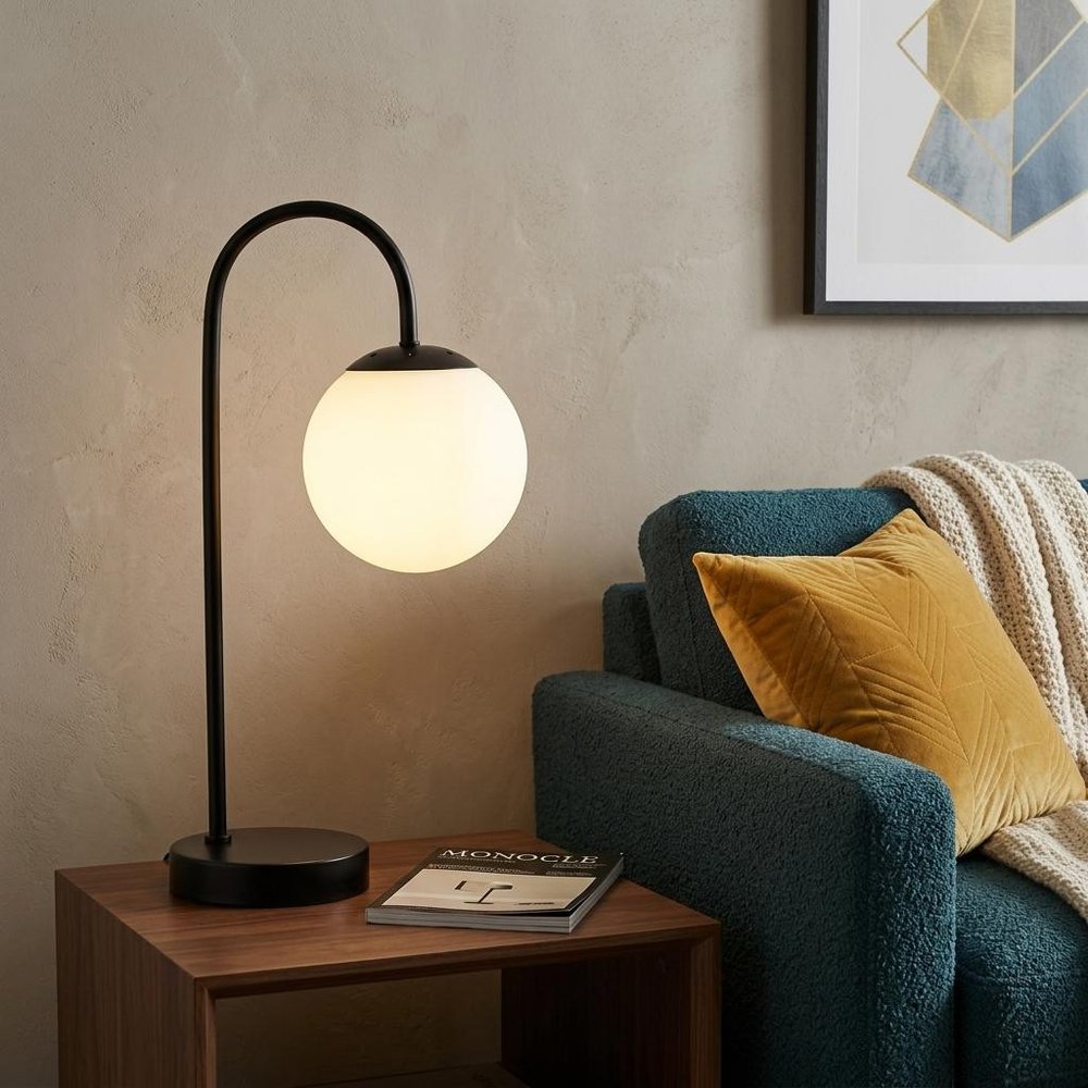 18" Black Globe Arched Lamp With Globe HomeRoots