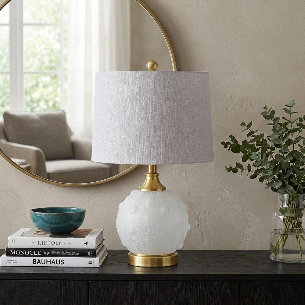 22" White And Gold Globe Table Lamp With Drum Shade HomeRoots