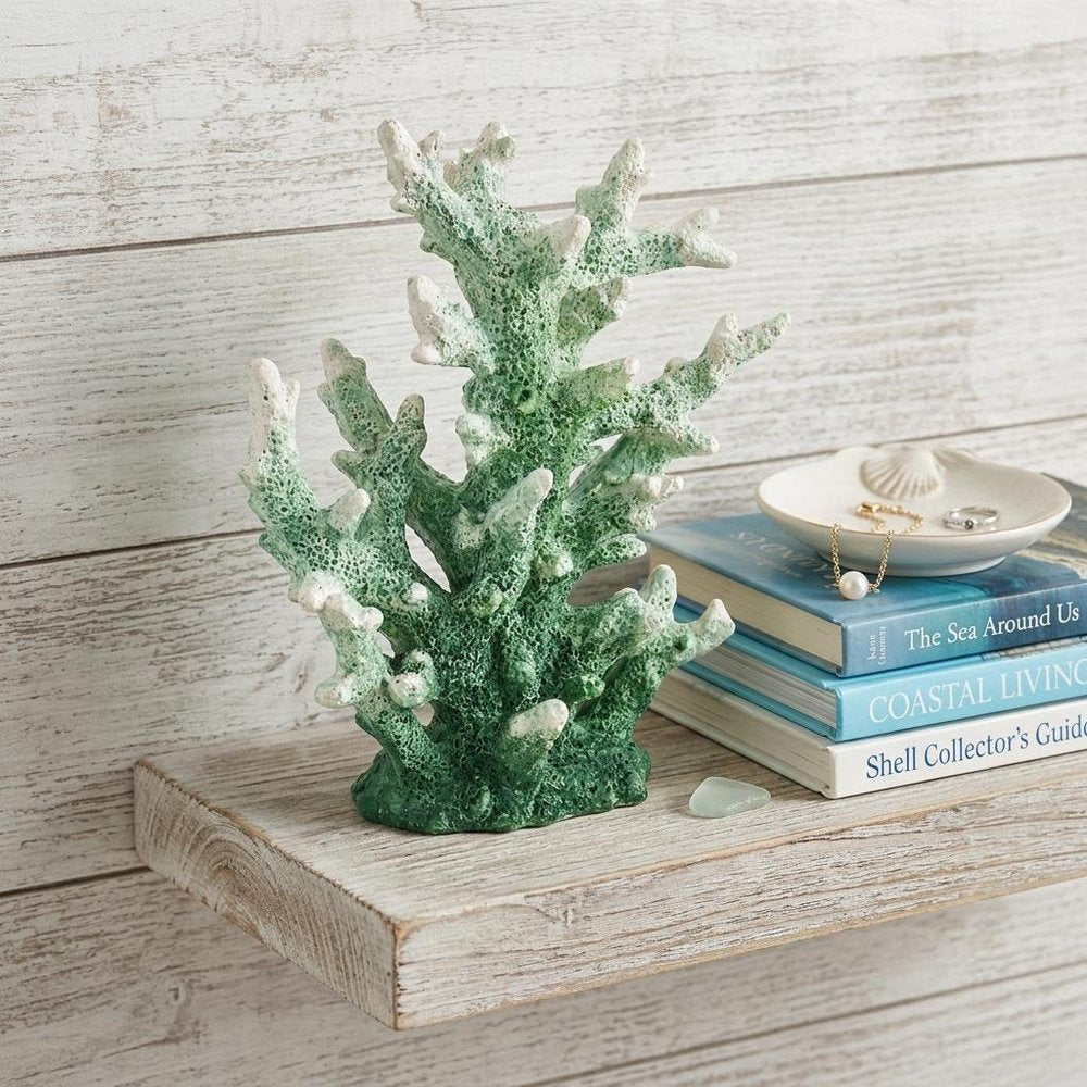 9" Green Resin Hand Painted Coral Tabletop Sculpture HomeRoots