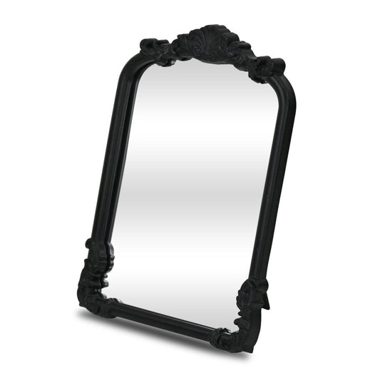 12" Black Solid Wood Scalloped Framed Makeup Shaving Tabletop Mirror HomeRoots