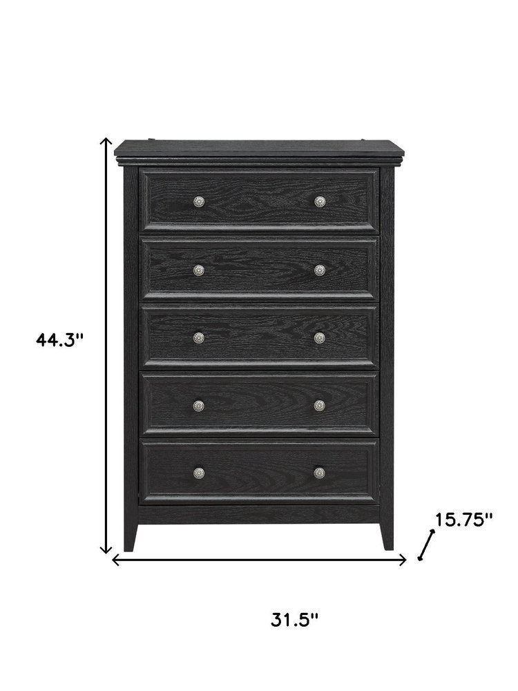 32" Black Wood Five Drawer Dresser HomeRoots