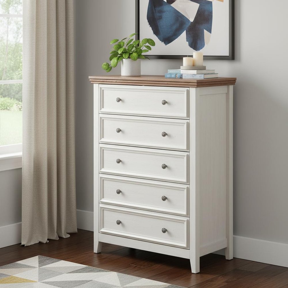 32" White Wood Accent Cabinet With Five Drawers HomeRoots