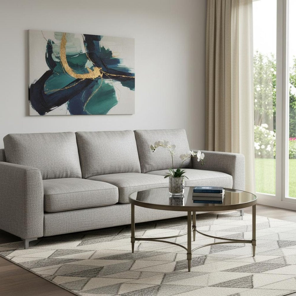 36" Clear and Antiqued Brass Glass and Steel Round Distressed Coffee Table HomeRoots