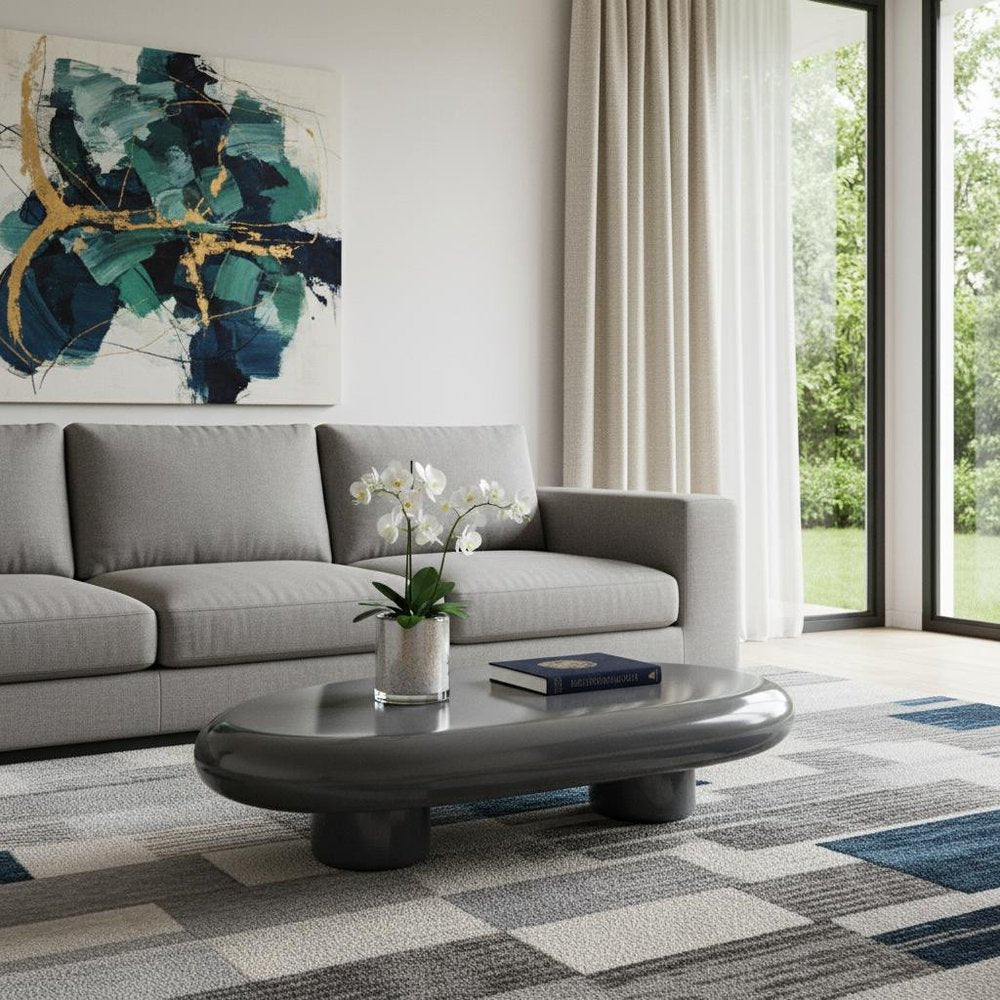 46" Gray Wood and Steel Oval Coffee Table HomeRoots
