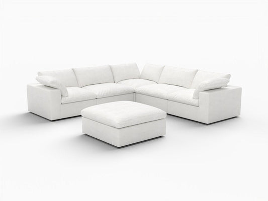 White Linen Blend Modular L Shaped Six Piece Corner Sectional With Ottoman HomeRoots